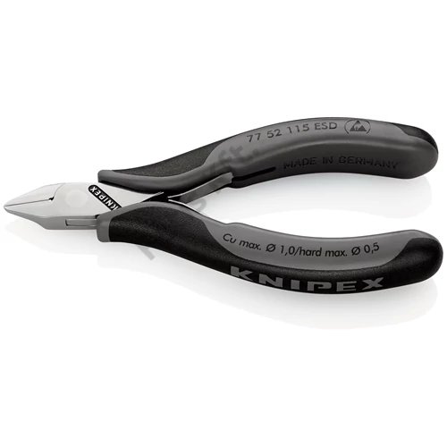 Knipex Elektronikai oldalcsípő fogó lapos fejű ESD többkomponensű nyél 115 mm