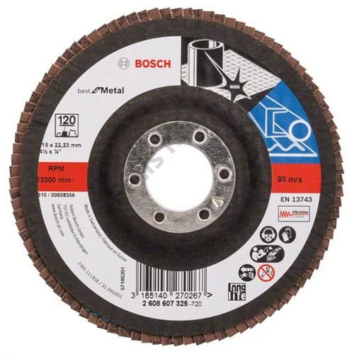 Bosch lamellás tárcsa 115x22.23 mm P120 fémhez Zirkon X571 egyenes üvegszál
