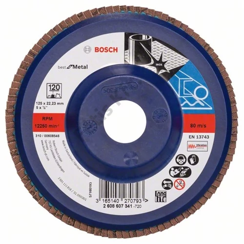 Bosch lamellás tárcsa 125x22.23 mm P120 fémhez Zirkon X571 egyenes műanyag
