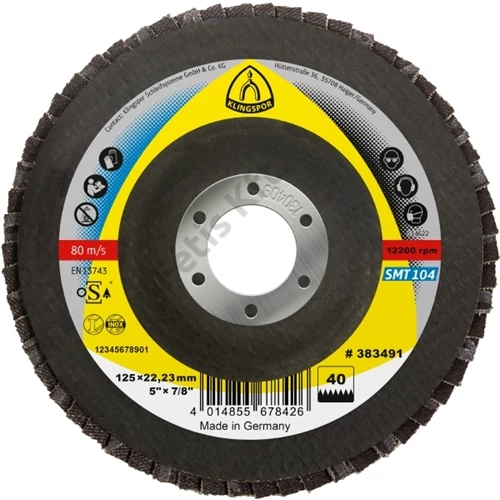 Klingspor Lamellás csiszolótányér, 125 x 22.23 mm szemcse P80 kúpos