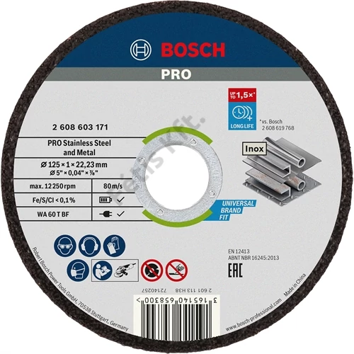 Bosch vágókorong 125x1mm INOX egyenes WA 60 T BF