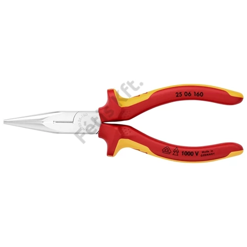 Knipex Félkerek csőrű fogó vágóéllel (Rádiófogó) krómozott VDE 160 mm