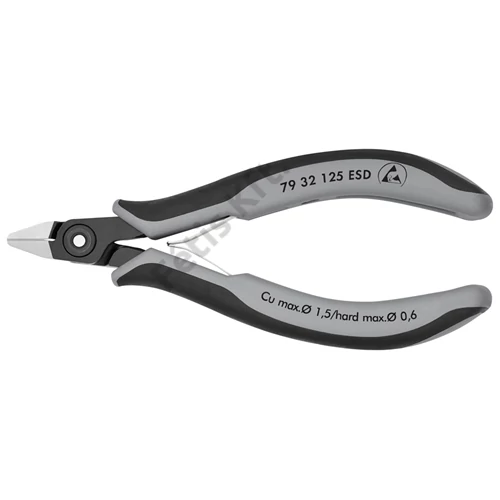 Knipex precíziós elektronikai oldalcsípő fogó ESD többkomponensű nyél barnított 125 mm
