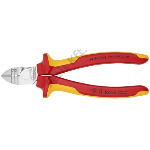 Knipex Huzalcsupaszító-oldalcsípőfogó krómozott VDE 160 mm
