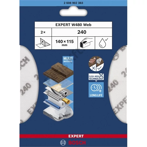 Bosch EXPERT W480 Web 1/4 kézi csiszolólap, 115 x 140 mm, G240