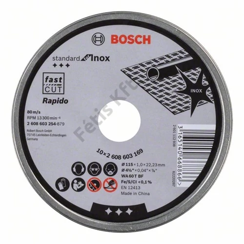 Bosch vágókorong 115x1.0mm inox egyenes 10 db