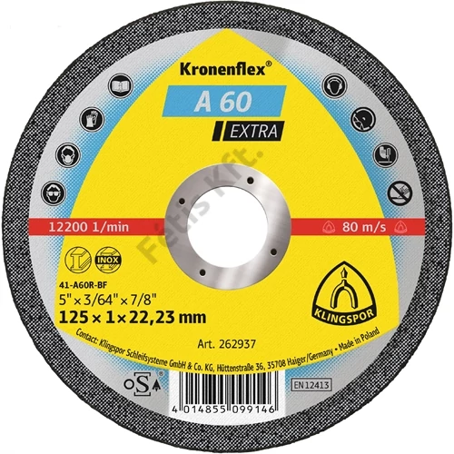 Klingspor vágókorong 125x1x22.23mm A 60 EX S Egyenes