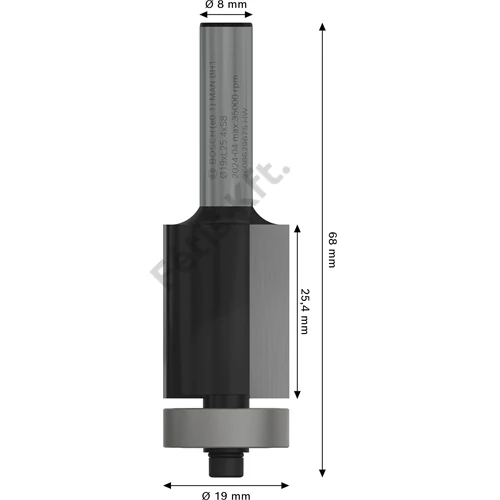 Bosch PRO alsó csapágyas színelő alakmaróbetét,  19 x L 25,4, szár 8 mm