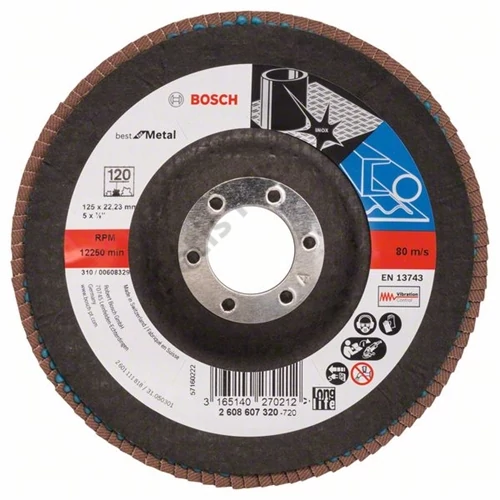 Bosch lamellás tárcsa 125x22.23 mm P120 fémhez Zirkon X571 kúpos üvegszál