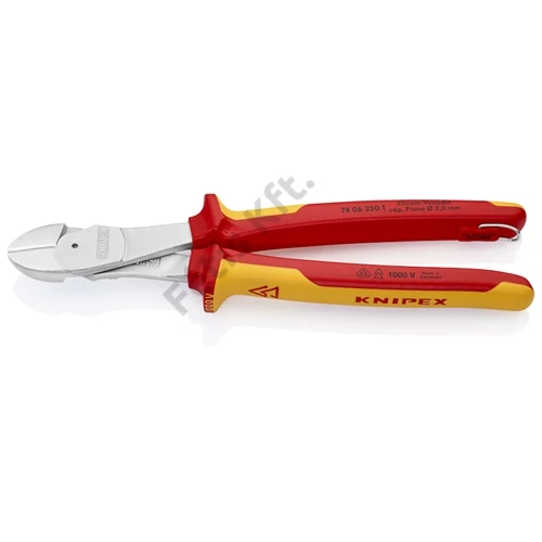 Knipex erőkímélő oldalcsípő fogó krómozott VDE 250 mm, rögzítőszemmel