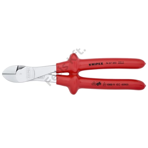 Knipex erőkímélő oldalcsípő fogó krómozott, mártott nyél VDE 250 mm