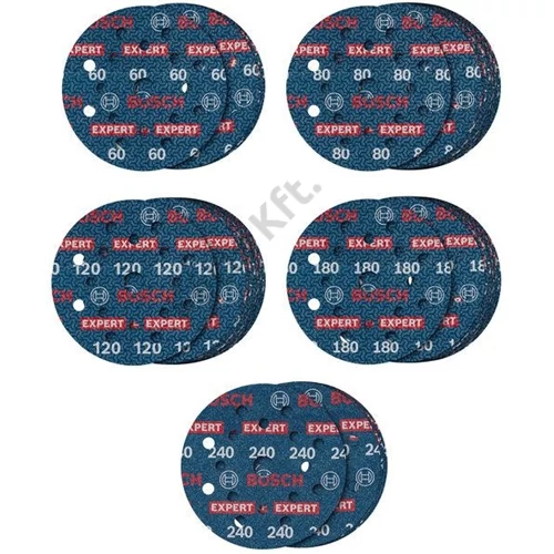 Bosch EXPERT O780 Foil csiszolótárcsa készlet, 125 mm, G60 (5 db) G80 (15 db) G120 (15 db) G180 (15 db) G240 (5 db), 55 részes