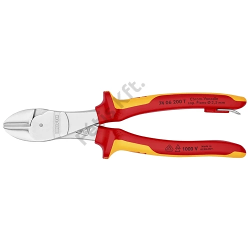 Knipex erőkímélő oldalcsípő fogó krómozott VDE 200 mm, rögzítőszemmel