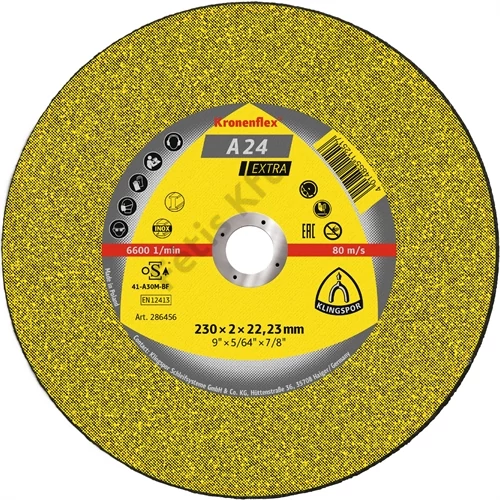 Klingspor vágókorong 230x3x22.23mm A 24 EX S Egyenes