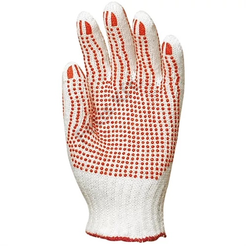 Kötött PES/PAMUT fehér kesztyű két oldalon piros pettyek 8