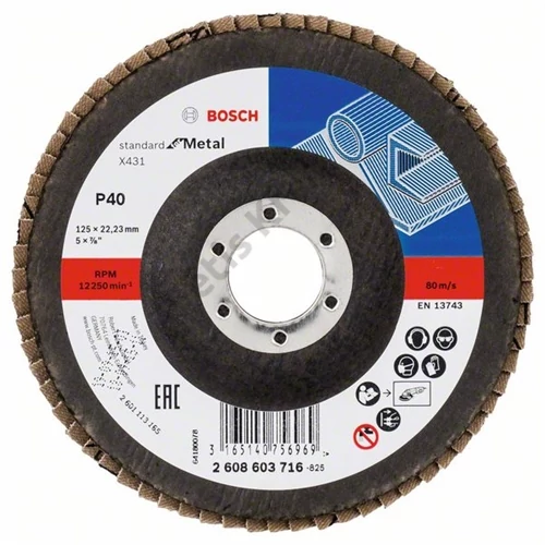 Bosch lamellás tárcsa 125x22.23 mm P40 fémhez Alox X431 egyenes üvegszál