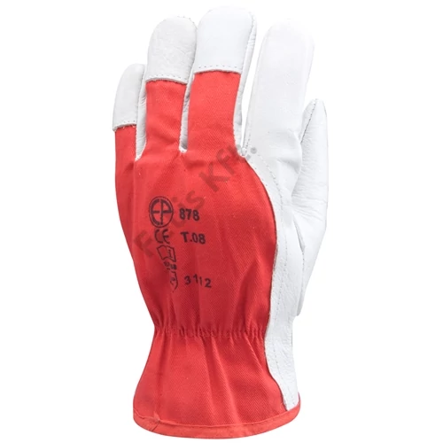 Bőrkesztyű szürke színmarha/piros pamut csuklógumi 9