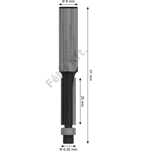 Bosch PRO alsó csapágyas színelő alakmaróbetét,  6,35 x L 20, szár 8 mm