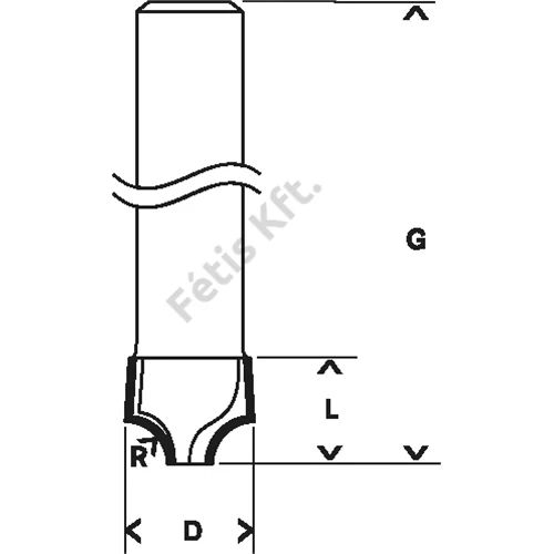 Bosch keményfém negyedpálcatag-maró (1 vágóél) R1 3.2mm, D 9.5mm, L 10.2mm, G 41mm, d:8 mm Standard for Wood