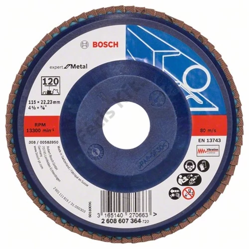 Bosch lamellás tárcsa 115x22.23 mm P120 fémhez Zirkon X551 egyenes műanyag