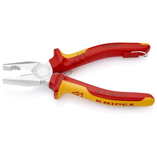 Knipex VDE kombinált fogó krómozott, többkomponensű nyél 180mm, rögzítőszemmel