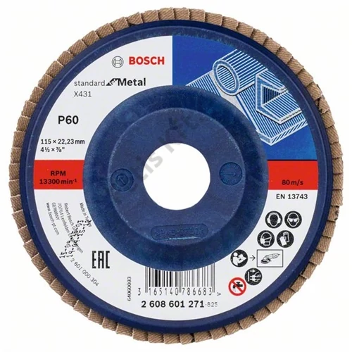 Bosch lamellás tárcsa 115x22.23 mm P60 fémhez Alox X431 egyenes műanyag