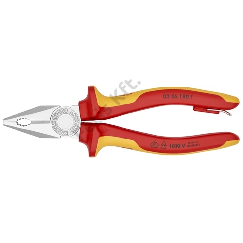 Knipex VDE kombinált fogó krómozott, többkomponensű nyél 180mm, rögzítőszemmel