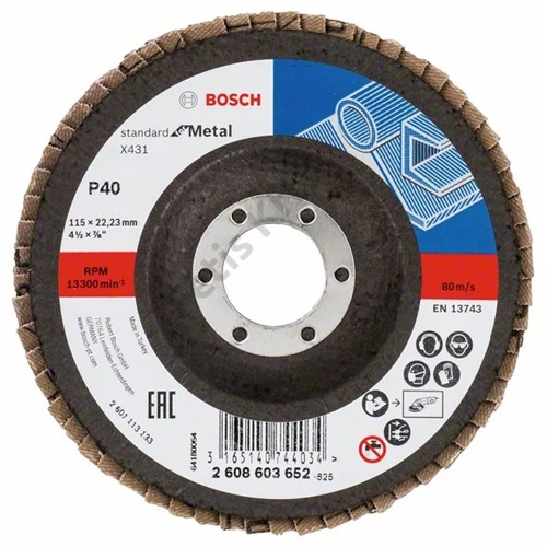Bosch lamellás tárcsa 115x22.23 mm P60 fémhez Alox X431 kúpos üvegszál
