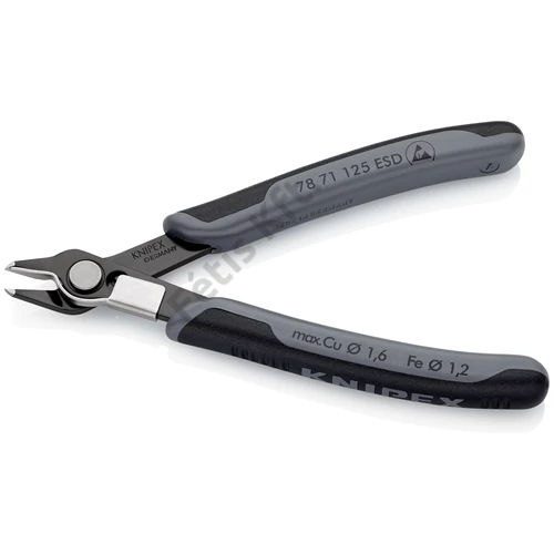 Knipex elektronikai oldalcsípő fogó Super Knips ESD többkomponensű nyél barnított 125 mm