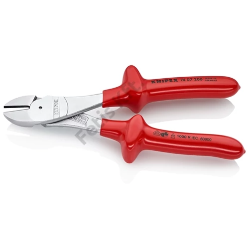 Knipex erőkímélő oldalcsípő fogó krómozott, mártott nyél VDE 200 mm