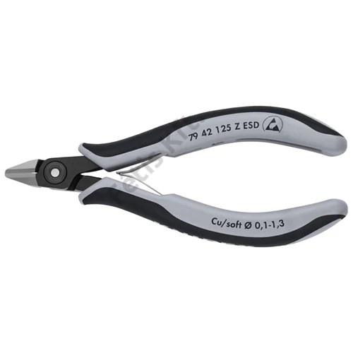 Knipex precíziós elektronikai oldalcsípő fogó ESD többkomponensű nyél barnított 125 mm