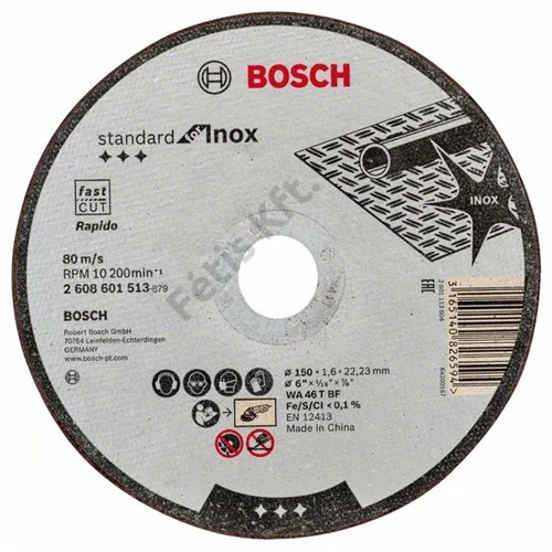 Bosch vágókorong 150mmx1.6 inox egyenes