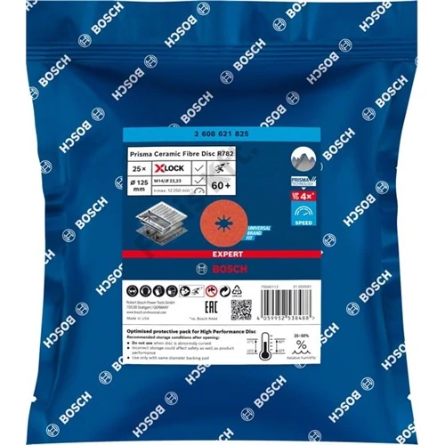 Bosch Expert R782 Prisma kerámiaszemcsés fíbertárcsa inoxhoz X-LOCK 125mm, P60+, 25db