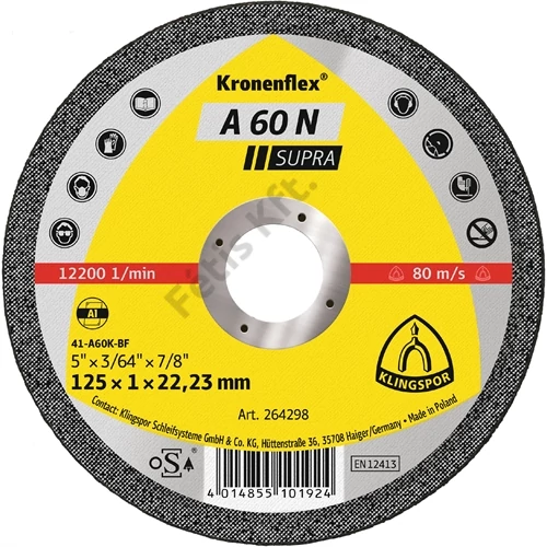 Klingspor vágókorong 125x1x22.23mm A 60 N S Egyenes Alu