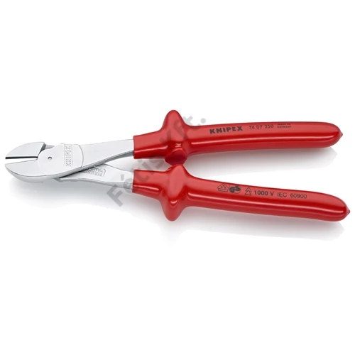 Knipex erőkímélő oldalcsípő fogó krómozott, mártott nyél VDE 250 mm
