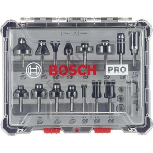 Bosch PRO Router Bit Mixed Set, Shank 1/4?, 15 pcs