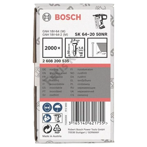 Bosch SK64-20 50NR 50mmX1,6mm rozsdamentes acél szeg