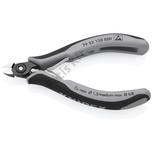 Knipex precíziós elektronikai oldalcsípő fogó ESD többkomponensű nyél barnított 120 mm