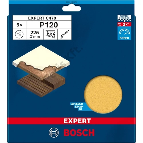 Bosch Expert C470 tépőzáras csiszolópapír fához&festékhez, 5 db 225mm, P120, soklyukas