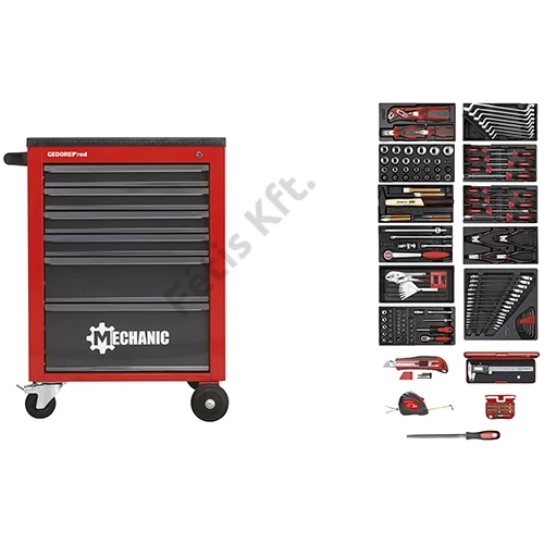 GedoreRed komplett szerszámkocsi MECHANIC szerszámokkal 166 részes 6 fiókos R21560002