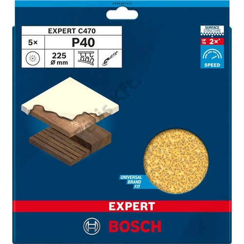 Bosch Expert C470 tépőzáras csiszolópapír fához&festékhez, 5 db 225mm, P40, soklyukas