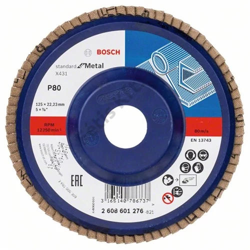 Bosch lamellás tárcsa 125x22.23 mm P80 fémhez Alox X431 egyenes műanyag