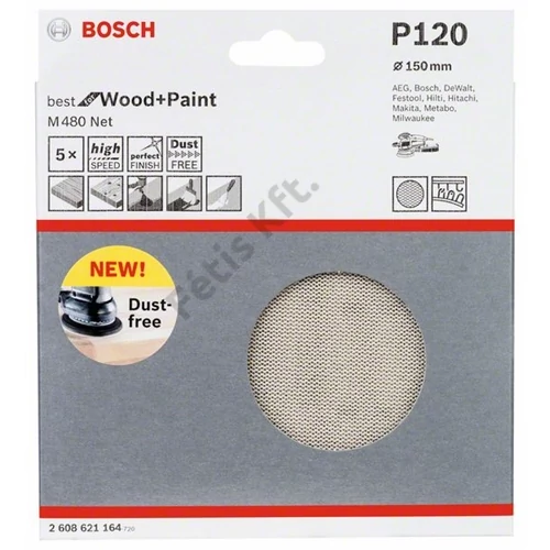 Bosch Expert M480 tépőzáras csiszolóháló, 5 db 150 mm, P120