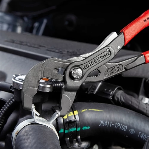 Knipex tömlőbilincs fogó rögzítővel mártott nyél, szürkére foszfátozott 250 mm