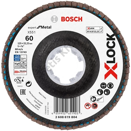 Bosch legyezőtárcsa 125x22.23 mm P60 fémhez X551 hajlított X-Lock