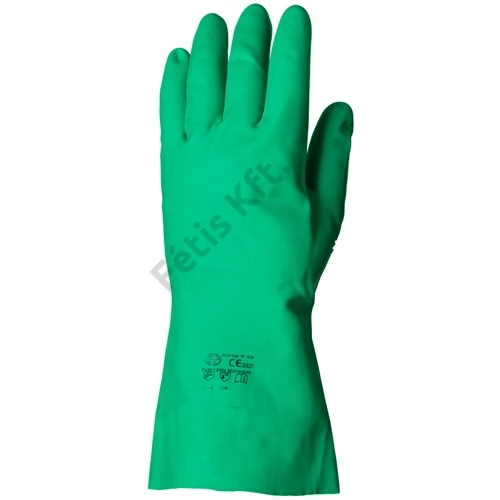 Nitril zöld vegyszerálló kesztyű 32cm/0.4mm érdesített 9