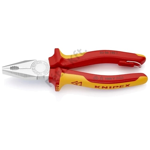 Knipex VDE kombinált fogó krómozott, többkomponensű nyél 180mm, rögzítőszemmel