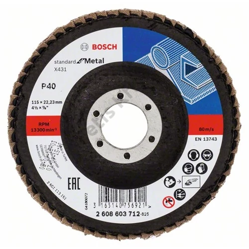 Bosch lamellás tárcsa 115x22.23 mm P40 fémhez Alox X431 egyenes üvegszál