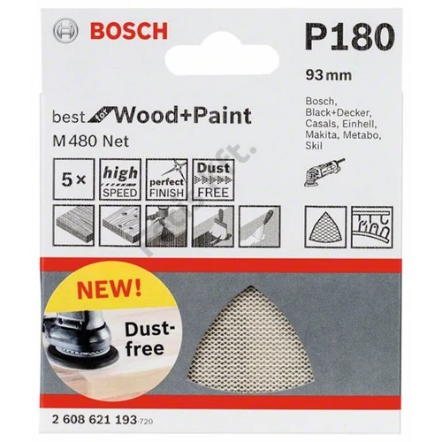 Bosch Expert M480 tépőzáras csiszolóháló delta, 5 db 93x93 mm, P180