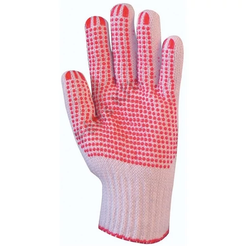Kötött PES/PAMUT fehér kesztyű két oldalon piros pettyek 8